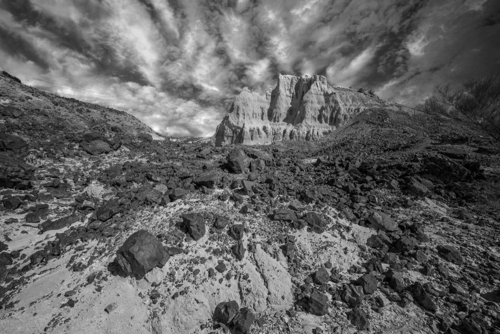 Big Bend Volcanic Rock Field Black and White photograph